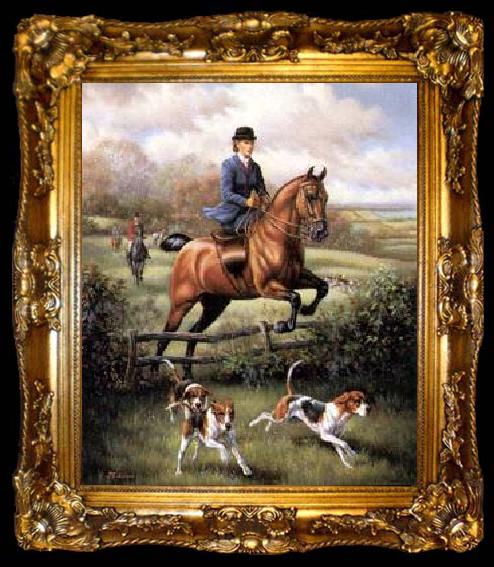 framed  unknow artist Classical hunting fox, Equestrian and Beautiful Horses, 245., ta009-2